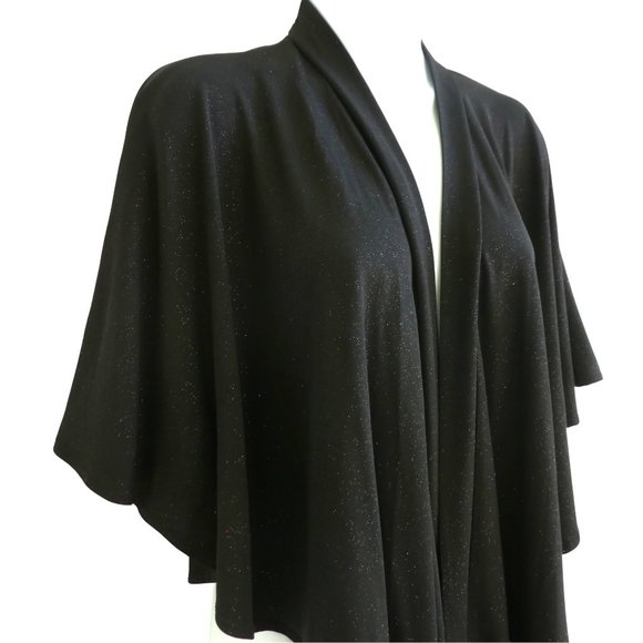 Vintage Black Evening Glittery Jacket Shawl Butterfly Sleeve Open Front Flowy US - Picture 1 of 6